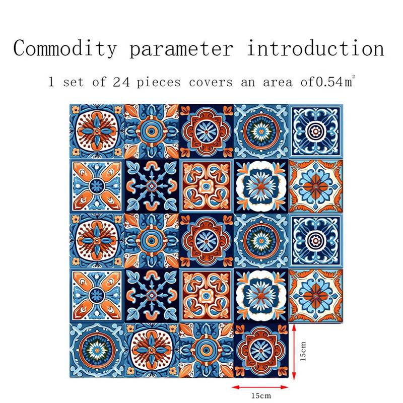 24pcs 6x6 Inch Mandala Decorative Tile Stickers Peel and Stick Adhesive Tile Patches for Home Decor Kitchen Backsplash Wall Art