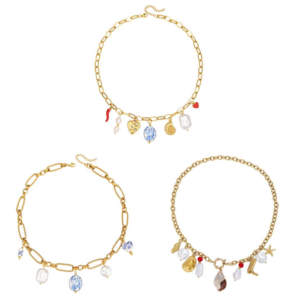 Collier Ocean Star en acier inoxydable avec pendentif coquillage géométrique pour un style unisexe