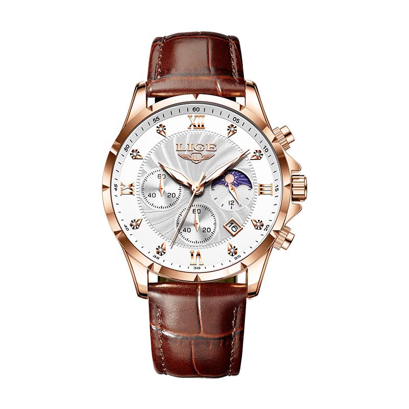 LIGE Casual Mens Watches Business Man Watch Luxury Luminous Chronograph Date Waterproof Wristwatch Quartz Watches Leather Clock