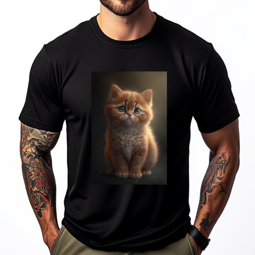 Cute Cat Kitten Luxury Clothing Men's Shirt Red And Black Graphic T Shirt Summer Original Mens T-Shirts Printed On
