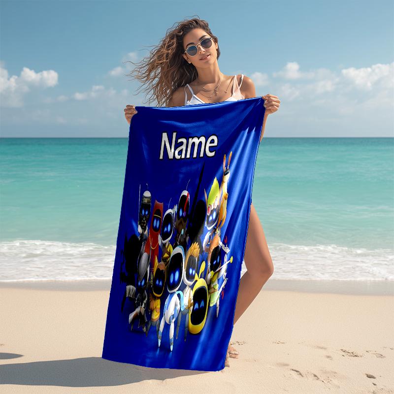 Personalized customized proof beach towel with Astro Bot  pattern - soft, absorbent, quick-drying, perfect swimming, camping&bathing