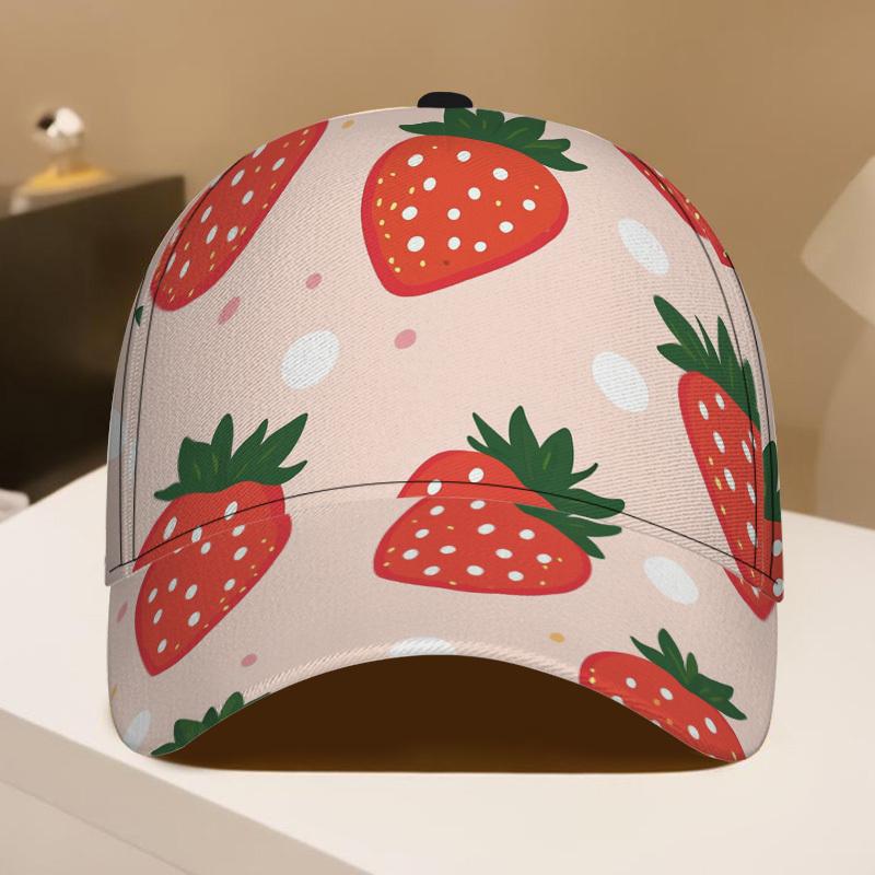 

Strawberry Dots on Pink Print Classic Baseball Cap Lightweight Duckbill Hat Adjustable Design Perfect for Casual Wear Ideal