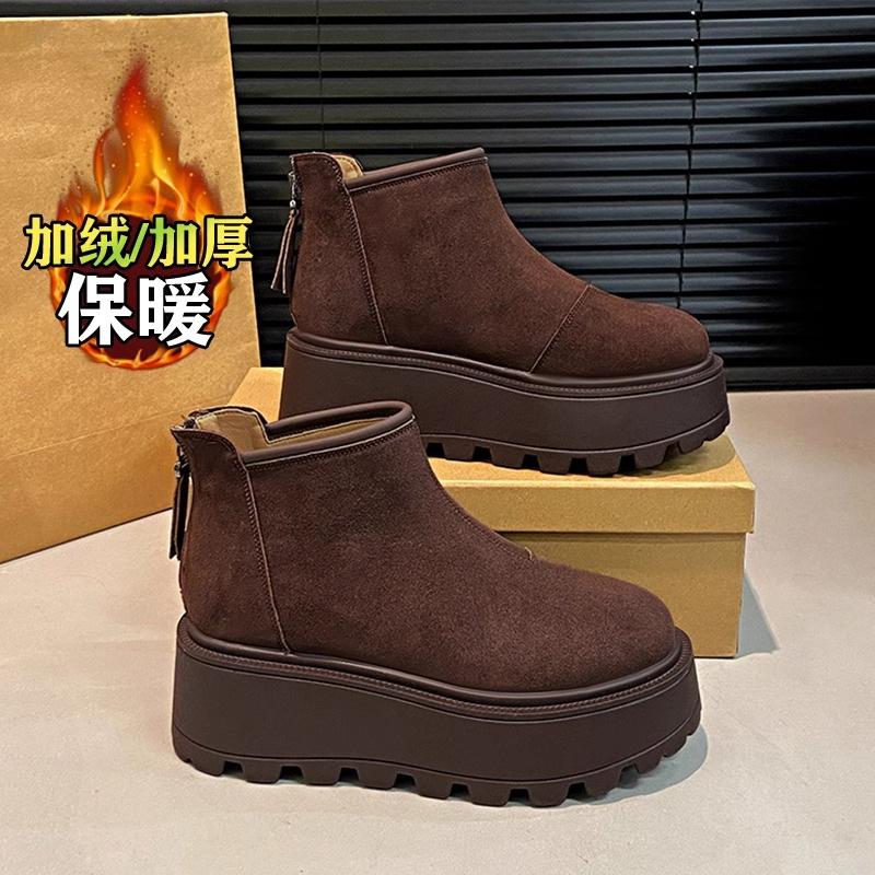 Height-increasing thick-soled snow boots women's and women's Martin boots winter velvet warm cotton shoes short boots