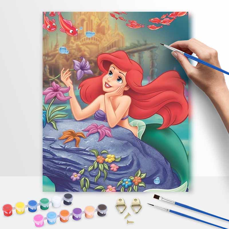 Disney Oil Painting Painting Art Little Mermaid Ariel Underwater Flowers Handmade Diy Painting Home Decoration Gift