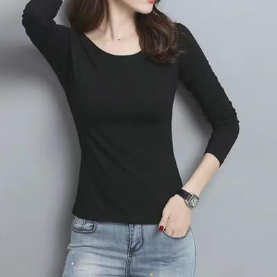 Damen Slim Fit Langarm-T-Shirts in Volltonfarbe - Frühling/Herbst Rundhals-Oberteile