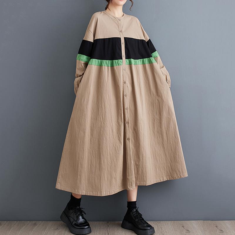 

XITAO повседневное женское лоскутное платье с длинными рукавами DMJ2406 One Size хаки