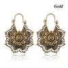 Antique Tribal Gypsy Dangle Ear stud Floral Earring Hollow Out Mandala Flower Pendant