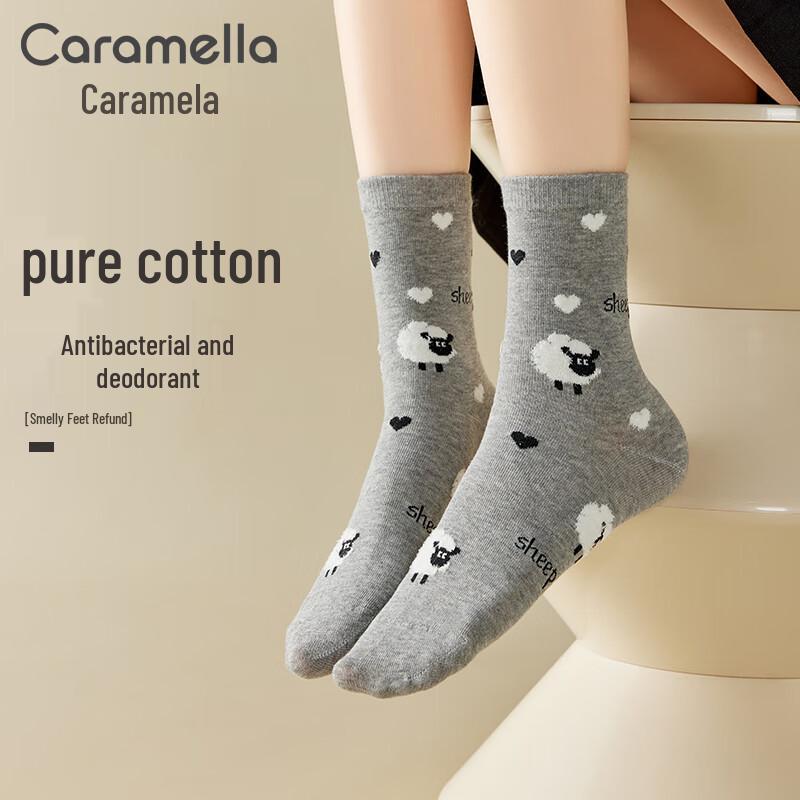 Caramella Women s 100% Xinjiang Cotton Mid-Calf Socks - 4 Pairs One Size