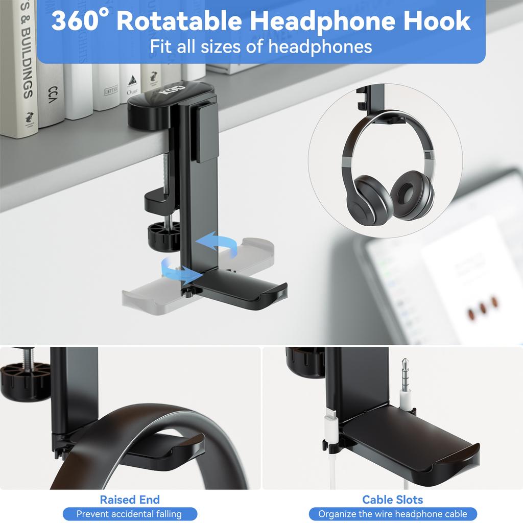 Desk Controller Holder 5 in 1 Rotating Headphone Hanger with Cup Holder Clamp On Desk Organizer Holds Controller Cup Cell Phone