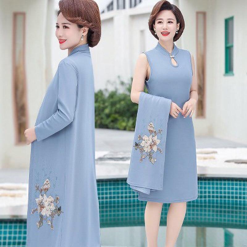 Embroidered Women's Dress Set Spring Autumn Collection Fashionable Mom Dress Jacket