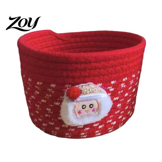 Durable Woven Bins Cotton Rope Storage Basket, Cute Christmas Theme Organizer, Handmade Bowls Decorative Fabric Bin for Snacks And Sundries