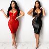 Autumn Winter Women's Spaghetti Strap Dress with Lace and Sequins - European Nightclub Style
