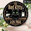 Vintage Black Cat Bar Metal Tin Sign 8x8 Inch, The Bad Kitty Lounge Retro Round Aluminum Wall Art, Funny Home Bar Decor