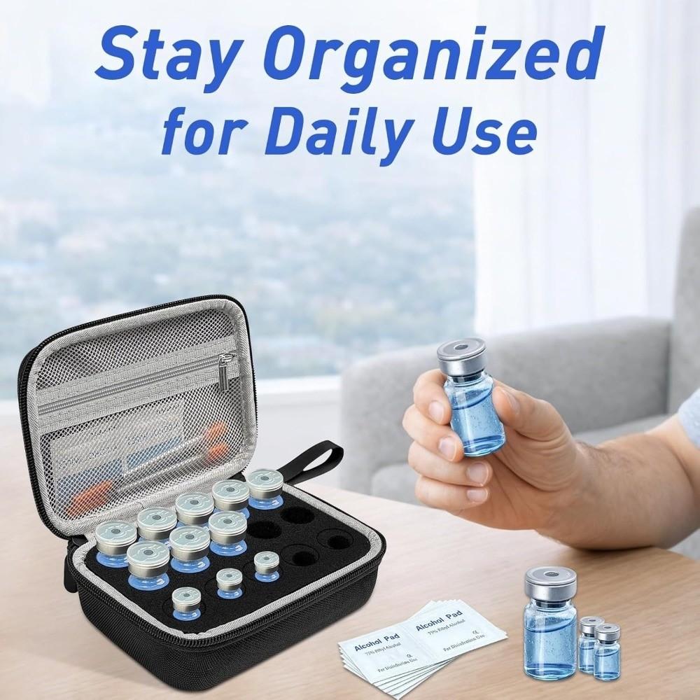 15 Slots Insulin Vial Storage Case 1-10ML Shockproof Insulin Bottle Protector Large Capacity Zippers Closure Insulin Organizer