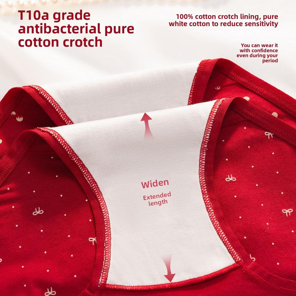 Women's Spring and Autumn Year Red Floral Pure Cotton 10A Extended Middle Waist Triangle Briefs