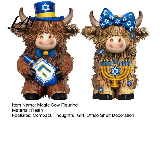 Whimsical Room Accent 2Pcs Magic Cow Figurines Creative Resin Animal Statue with Wizard Theme Small Ornament Desk Shelf Home Decor 2-Pack,