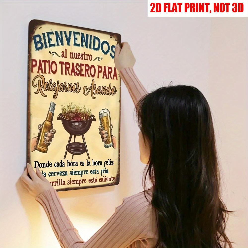 Vintage Metal Sign "Bienvenidos Al Nuestro Patio Trasero" - Rustic BBQ Welcome Wall Art, Durable Metal Plaque with Spanish Greet