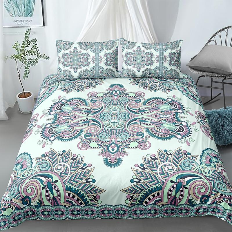 Mandala Duvet Cover Set King Tie Dye Paisley Quilt Cover Purple Boho Hippie Trippy Floral Exotic Style Bedding Set