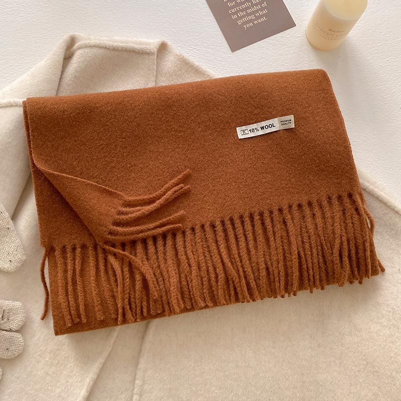 Winter Wool-Blend Scarf For Women Soft Solid Color Tassel Shawl Wrap Thick Warm Blanket Echarpe Bandana Female Scarves