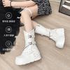 Women Boots Fashion Mid-calf Leather Boots 2025New Platform Boot Rivet Design Punk Style Boots for Women Knight Boot Botas Mujer