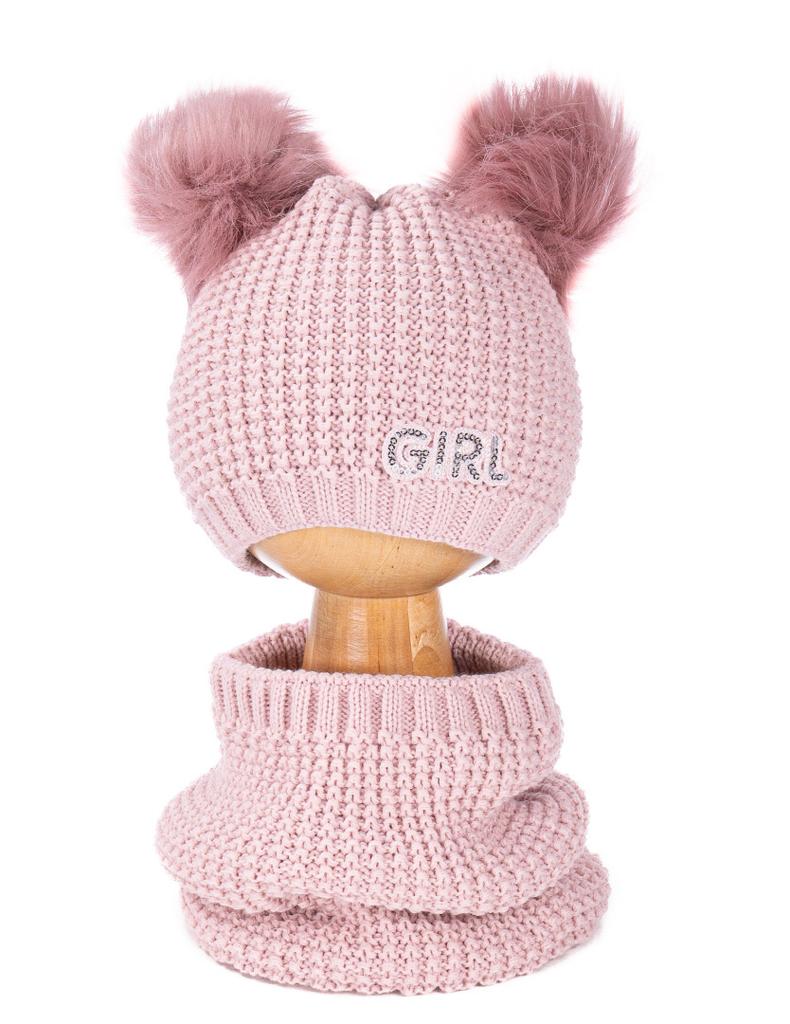 Baby fleece-lined tie-up hat with scarf and gloves