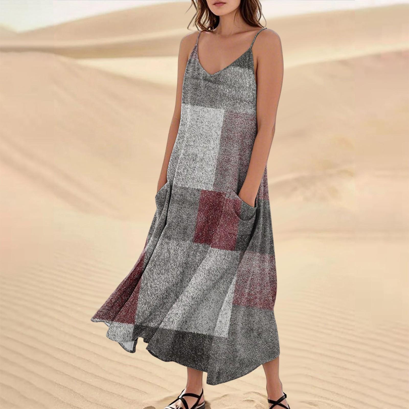 

Женское летнее платье, повседневные свободные длинные пляжные платья для отдыха M винный