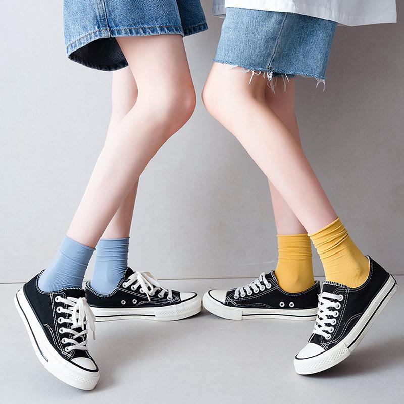 Velvet Socks for Girls, New Summer Style, Thin Ice Silk Socks, Solid Color Mid-calf Socks, Dopamine Socks