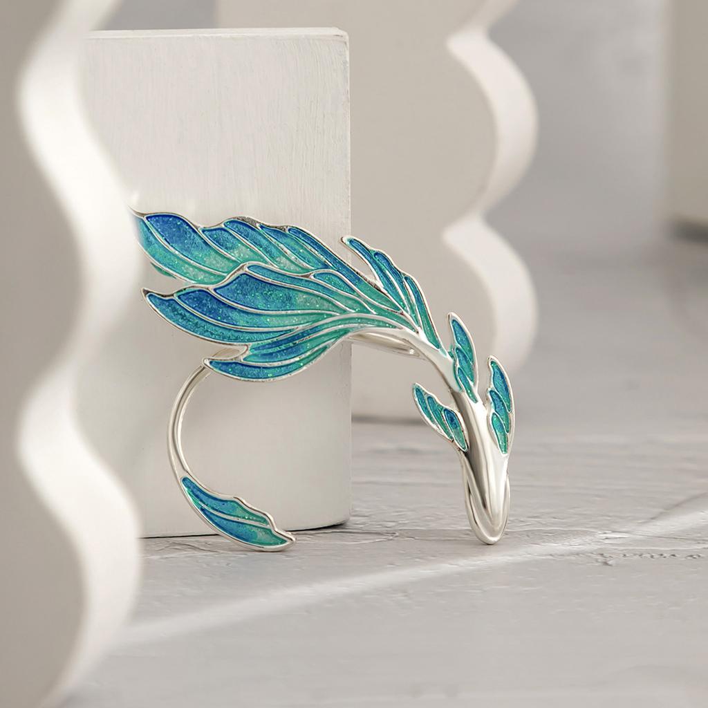 Elf Ear Cuff Earrings Gradient Blue Pierced Ear Wrap Studs Unique Gold-fish Shape Design Fashionable Jewelry for Girls
