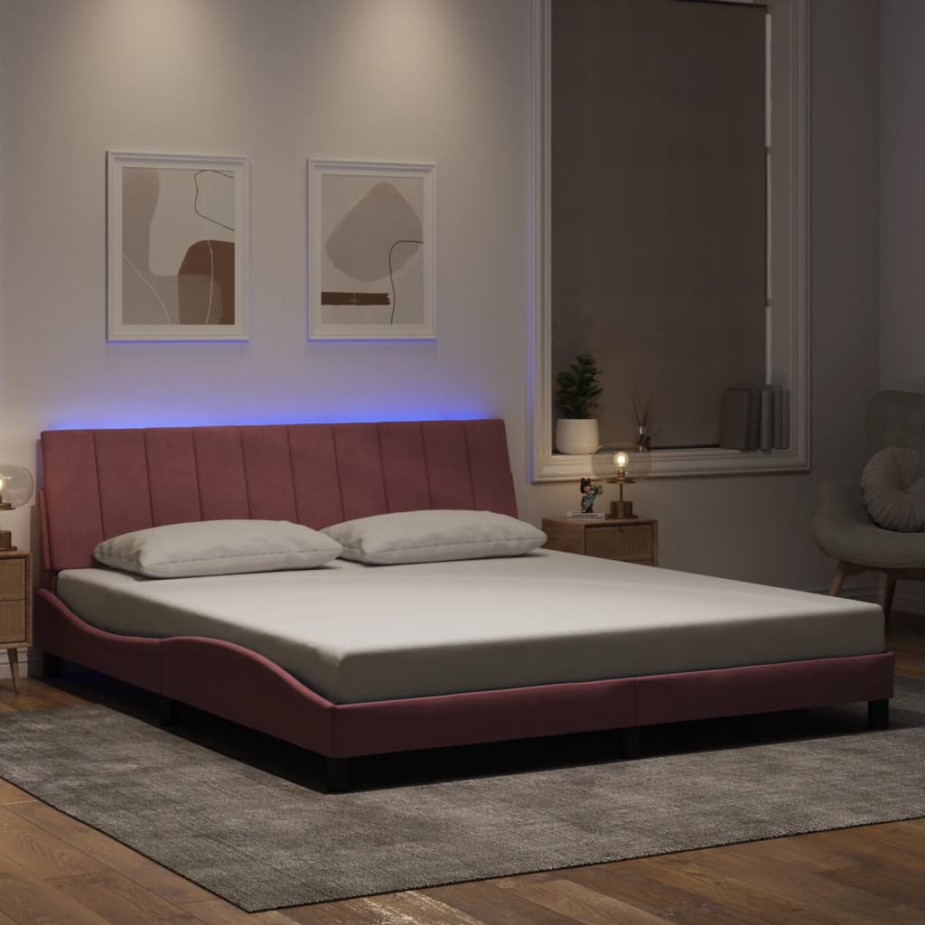 Vidaxl Rama Łóżka Z Led, Różowa, 180X200 Cm, Aksamitna