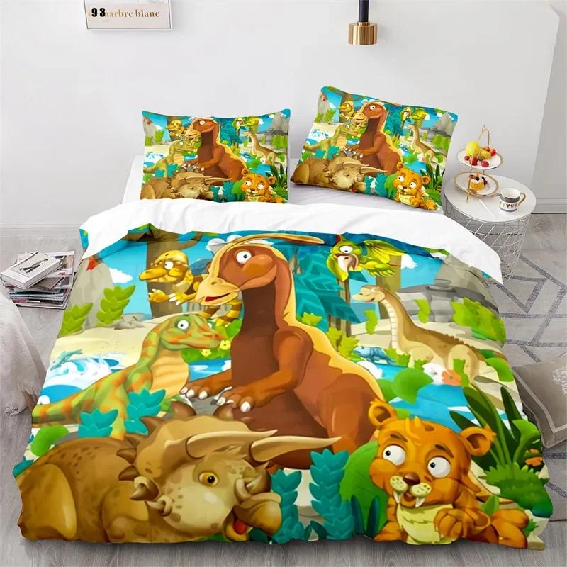 Bettbezug mit Cartoon-Dinosaurier, Mikrofaser, für Kinder, süßes Tier-Bettwäscheset, Jurassic-Serie, Doppelbettbezug für Mädchen, Jungen, Teenager