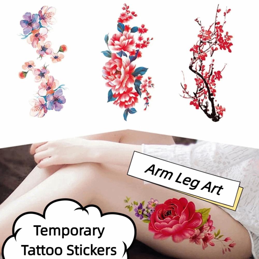Lotus Green Leaf Flower Temporary Tattoo Stickers Floral Fake Tattoos Leg/ Arm/ Hand/Foot