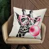 1Pc Giraffe Blowing Bubble Gum Printed Throw Pillow Cover, Suitable For Sofa,Bedroom,Living Room, Easily Create A Fun Atmosphere