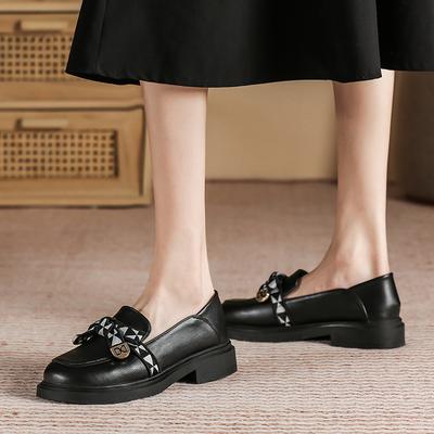 Britischer Stil neue Slipper können 25 College-Stil kleine Lederschuhe Damen flacher Mund Schleife Einzelne Schuhe zwei Tragemöglichkeiten Damenschuhe sein