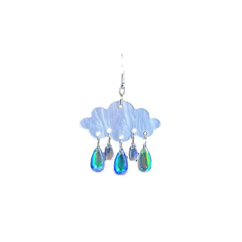 Elegant Acrylic Rain Cloud & Crystal Teardrop Tassel Earrings