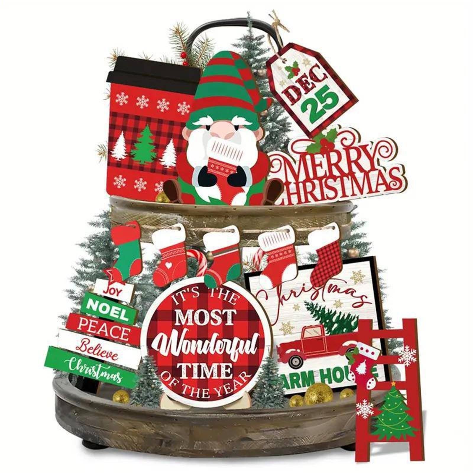 

Рождественские украшения для многоярусного подноса, рождественский декор для стола, рождественский декор для зимней фермы, домашнего декора, полки для вечеринки(9pc) One Size