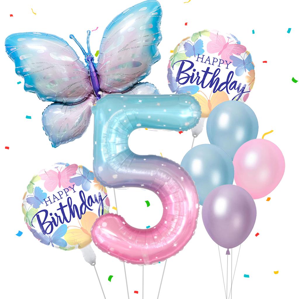 Gradient Color Digital Butterfly Balloon Set 32 Inch Digital Aluminum Foil Balloon Birthday Party Anniversary Decoration (0-9)