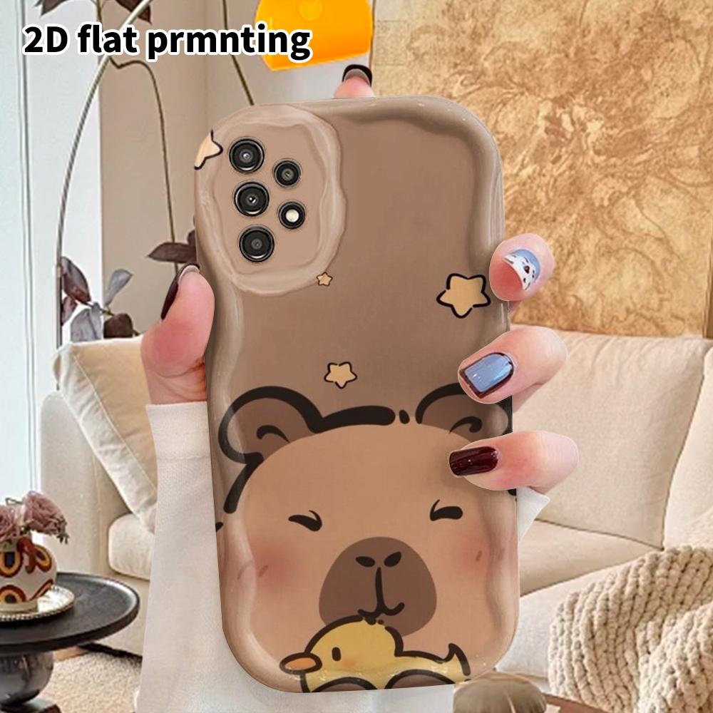 Phone Case: 2D Flat Samsung Galaxy A34 A35 M05 M06 S20 S22 S21 FE Plus 5G Protective Case, Couple Style, Smiling Capybara, Christmas and Halloween Gif