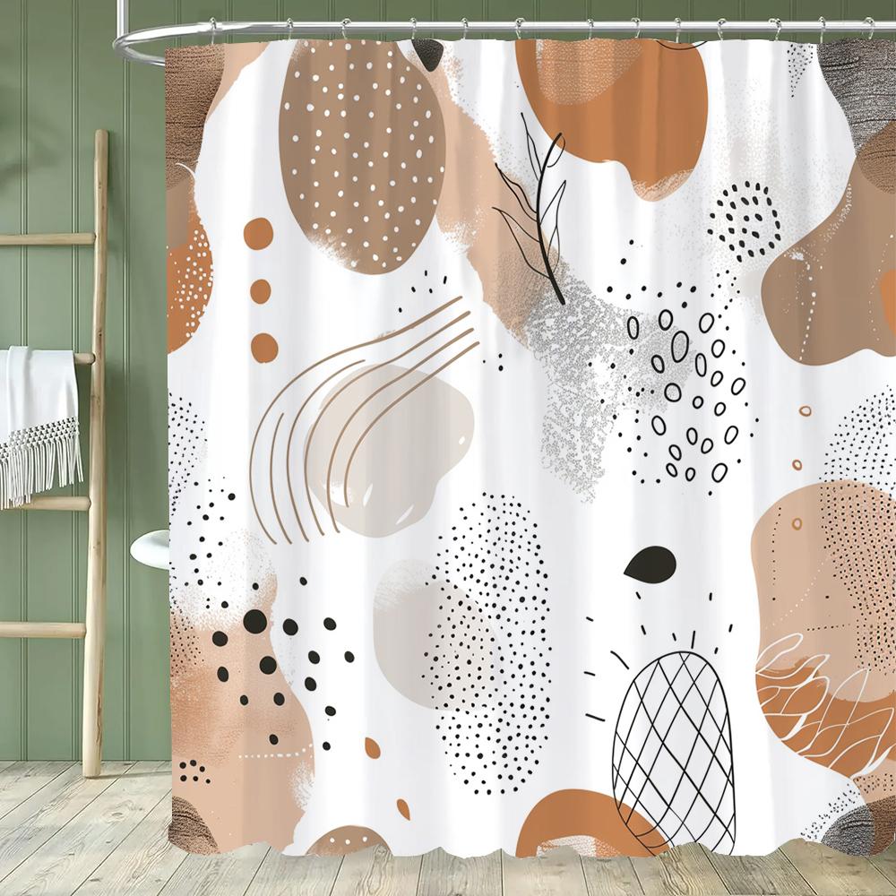 Nordic Minimalist Art Line Leaf Theme Shower Curtain, Bathroom Decorative Curtain, Printed Polyester Home Curtain With Hooks