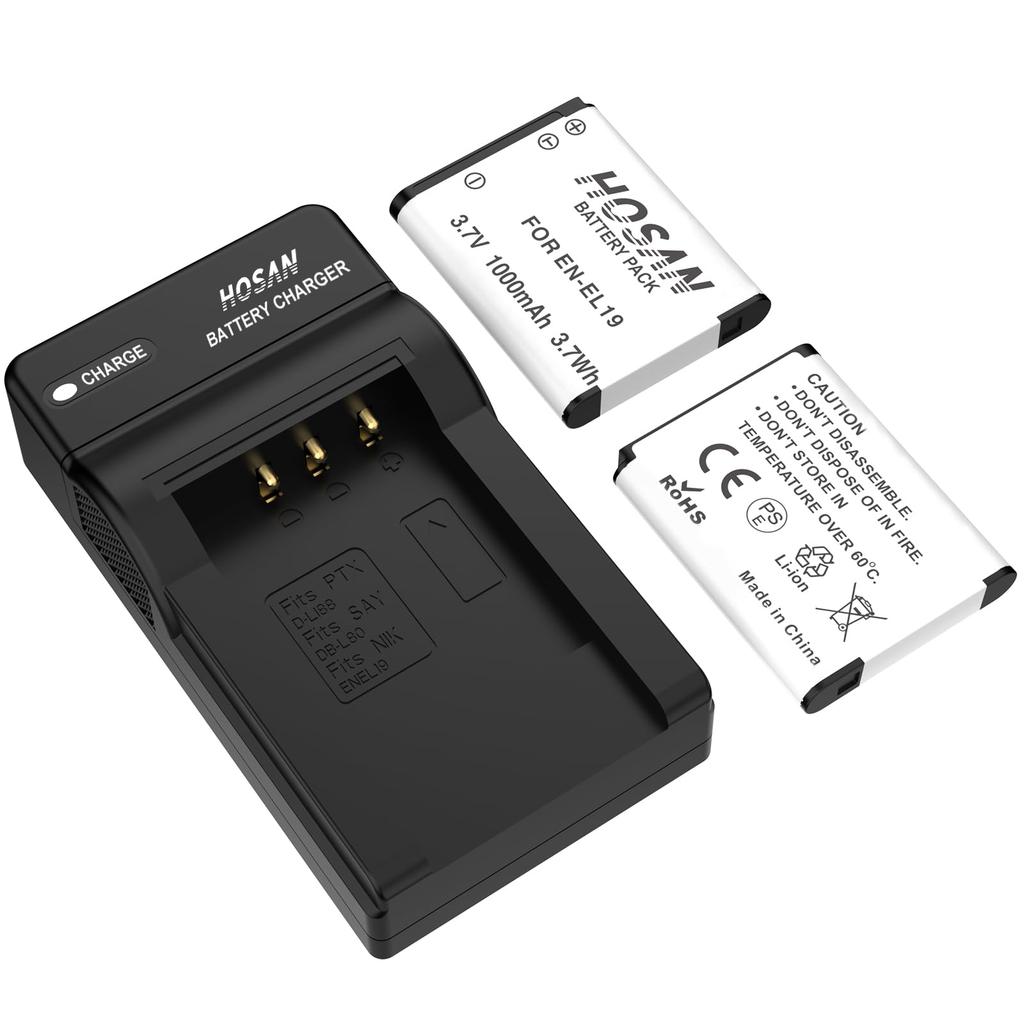 HOSAN Genuine Compatible Cameras USB Charger Compatible with Nikon and Nikon Coolpix and S6800 EN-EL19 (2-Pack) + EN-EL19 S32, S33, S100, S2800,