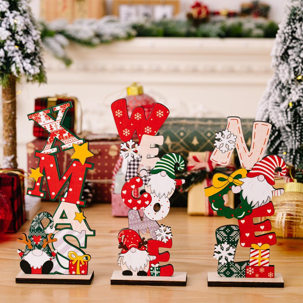 Desktop Figurine Christmas Wooden Decoration Printed Letter Noel Holidays Xmas