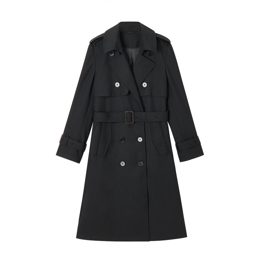 

SNDU autumn retro straight tube loose silhouette casual medium and long trench coat women S чорний