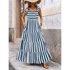 Vestidos de Tirantes Finos sin Mangas con Estampado de Rayas para Mujer, Bolsillo, Cremallera Lateral, Capas, Boho, Largo para Playa
