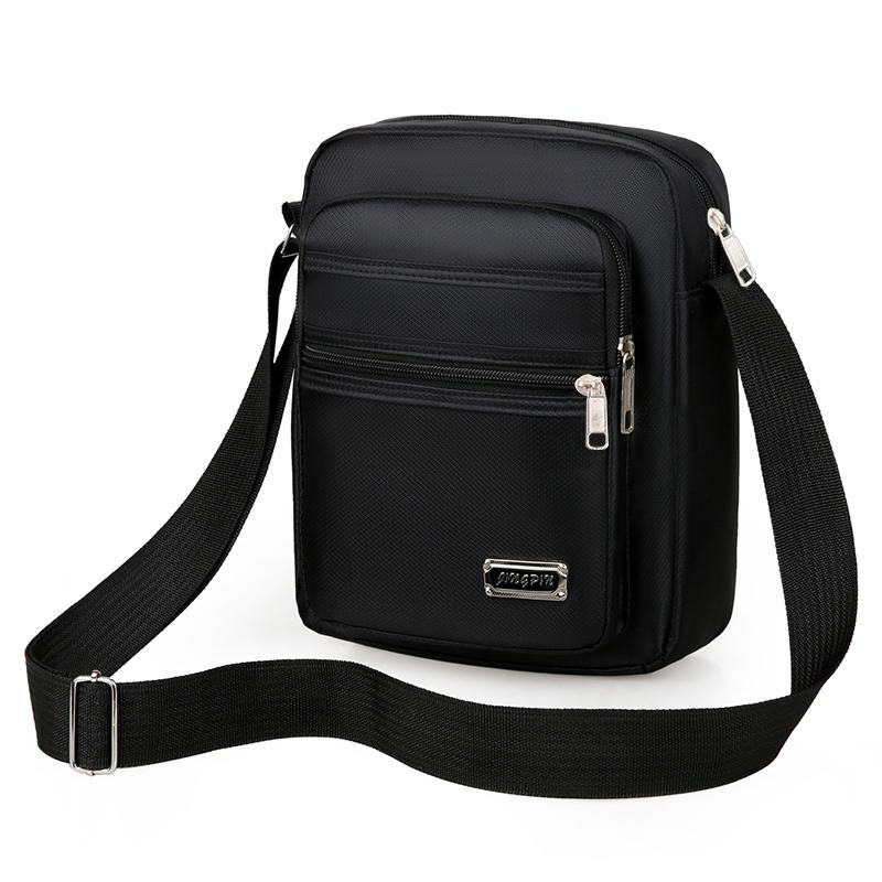 Men's Black Nylon Crossbody Bag Multi-Zipper Pockets for Daily Commute Work Travel Durable Lightweight Versatile Bag