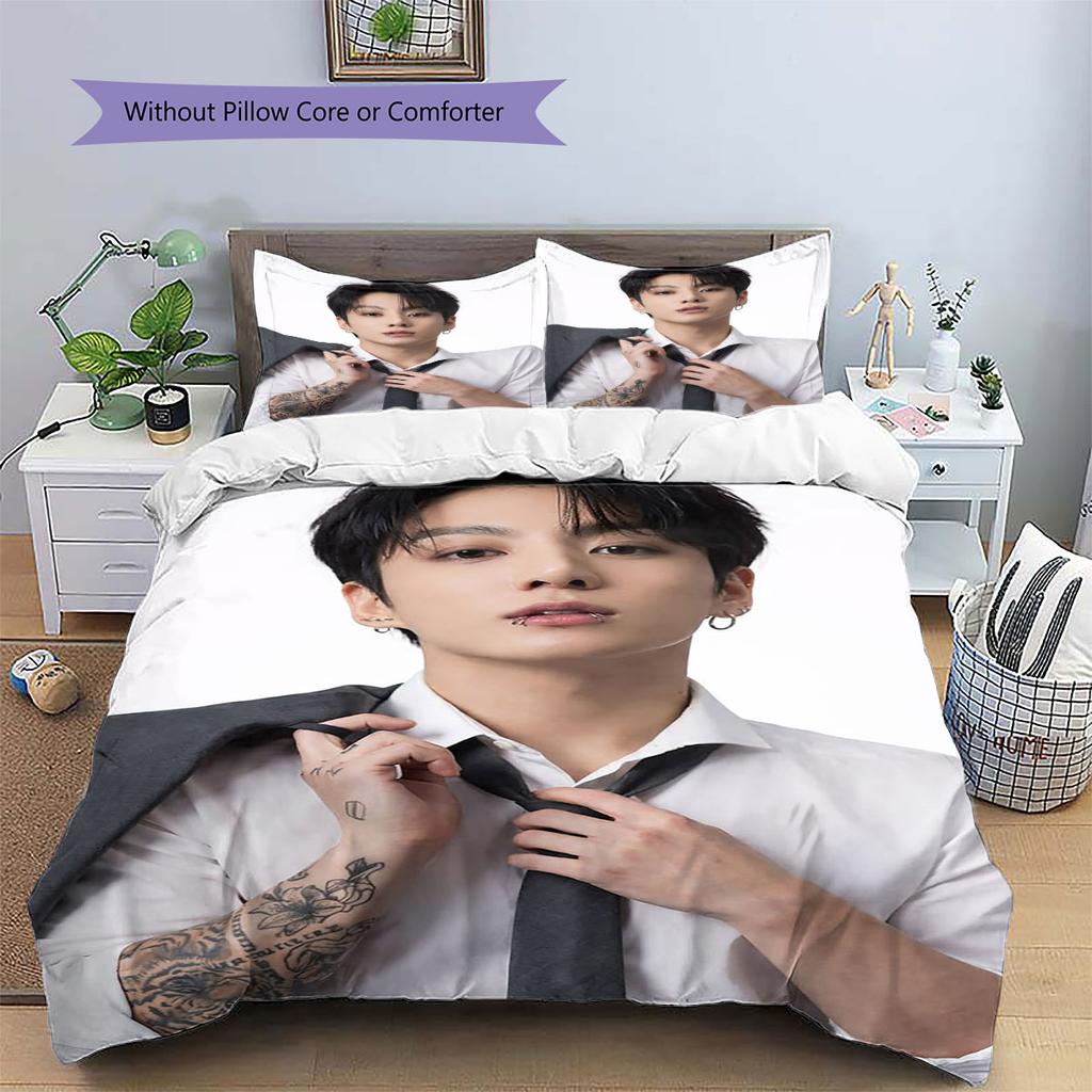 Jeon Jeongguk Pattern Bedding,Quilt Set Quilt Cover Pillowcase Home Birthday Gift(1 * Duvet Cover + 2 * Pillowcase, Without Core)