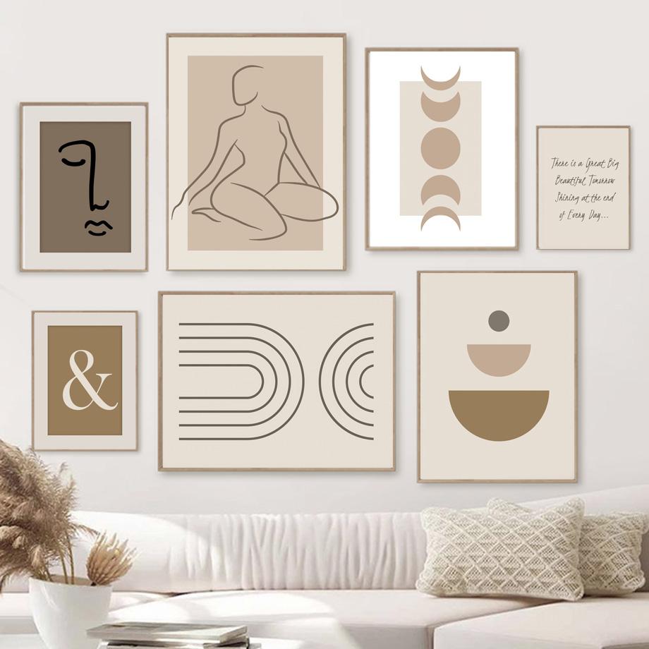 Abstract Geometric Figure Line Rainbow Woman Face Hand Canvas Painting And Prints Wall Art Pictures For Living Room Home Decor