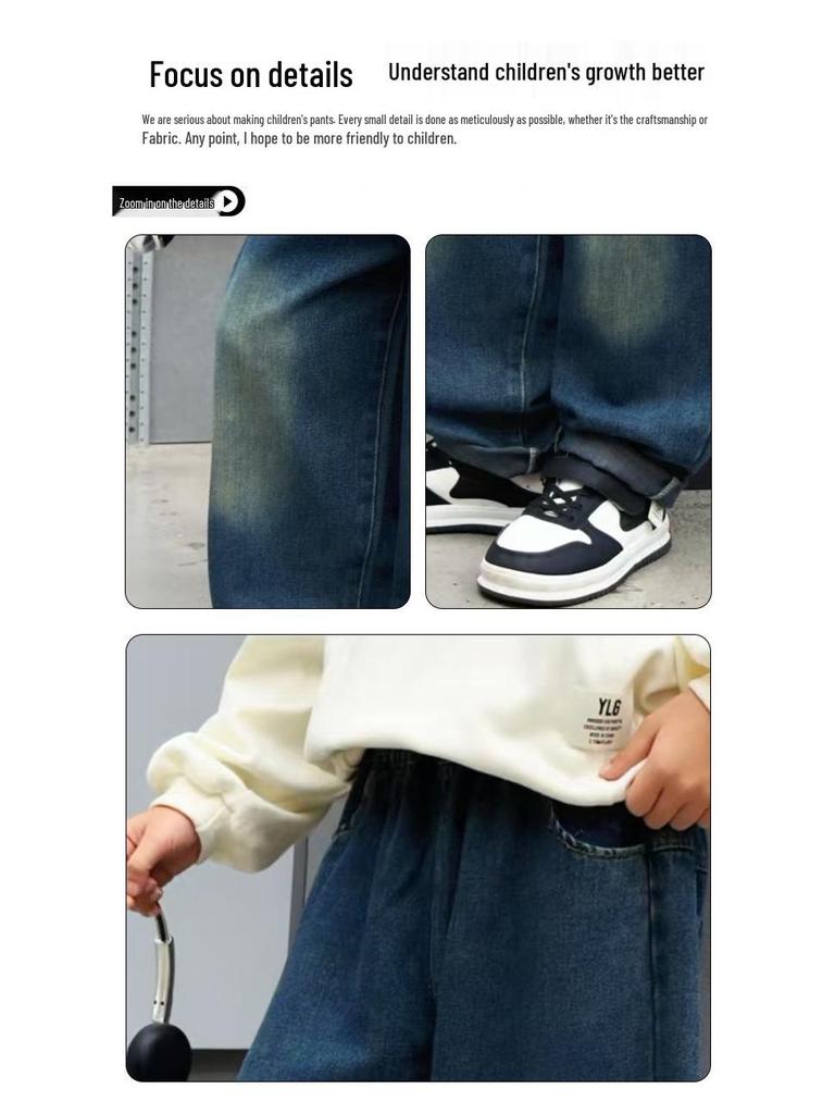 2025 New Boys' Fleece-Lined Straight-Leg Jeans - Warm, Loose, Casual Pants for Medium and Large Children