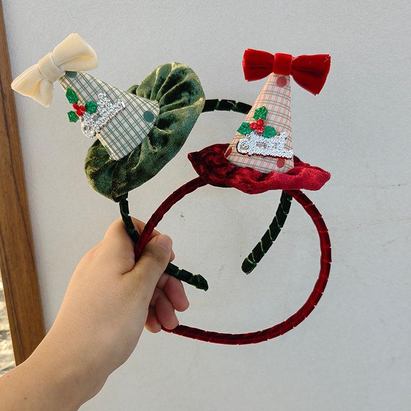 2025 Christmas Velvet Bow Tree Headband & Kids' Santa Hat Hair Clip - Fashion Accessories
