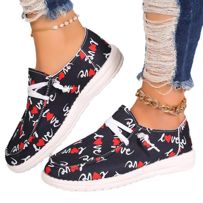 Foreign Trade Large Size New Flat-bottom Printed Canvas Shoes Comfortable Round Head Fashion Casual Shoes