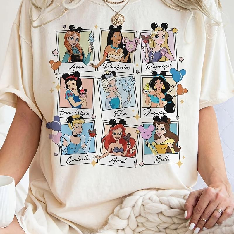 Princess Cartoon Printed Womens TShirt European and American Summer New Unisex and FeUnisex Couples Casual Street Clothing