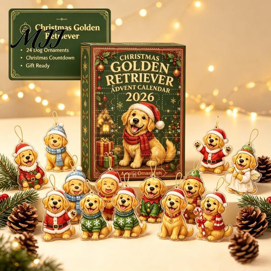 Daily Surprise Countdown 24 Days Christmas Animal Advent Calendar with Cute 2D Acrylic Dog/Cat/Cow/Duck/Flamingo Hanging Tree Ornaments Ornaments,